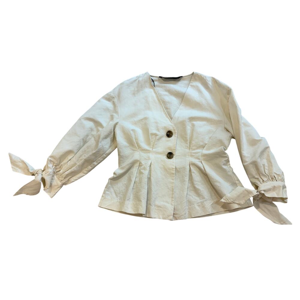 Zara women Fit & Flare Cotton Linen 2 Button Shirt Size S